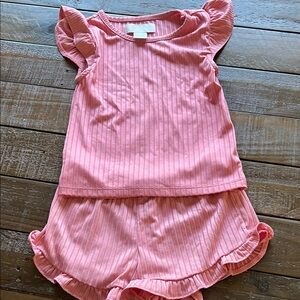 Girls Pink Ribbed Two-Piece Ruffle outfit RACHEL PARCELL Size 5 girls